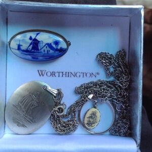 Deitts Pin:Etched Pewter Boat Necklace:Ship Necklace